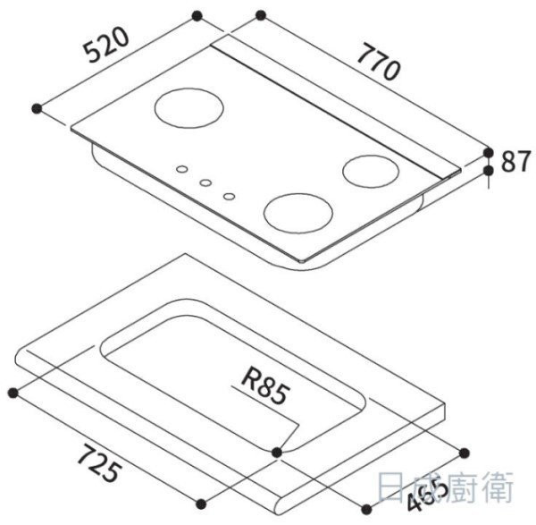 【日成】林內牌檯面爐.彩焱 RB-L3710G 玻璃三口爐 