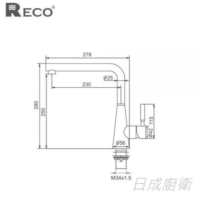 101870-GS水龍頭-廚房龍頭-檯面-美國-RECO-SUS304不鏽鋼-鈦灰色-保修5年-尺寸