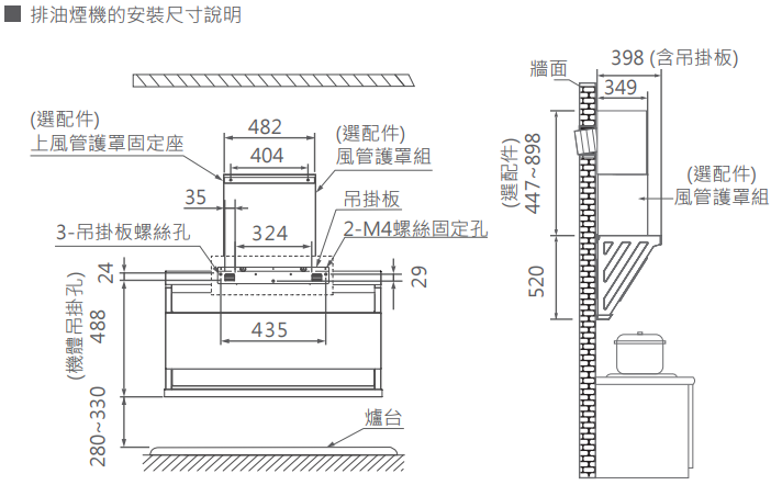JT-1131L油煙機-喜特麗-近吸-揮手即感應控制-不碰頭-易取集油槽-延遲排煙180秒-安裝尺寸