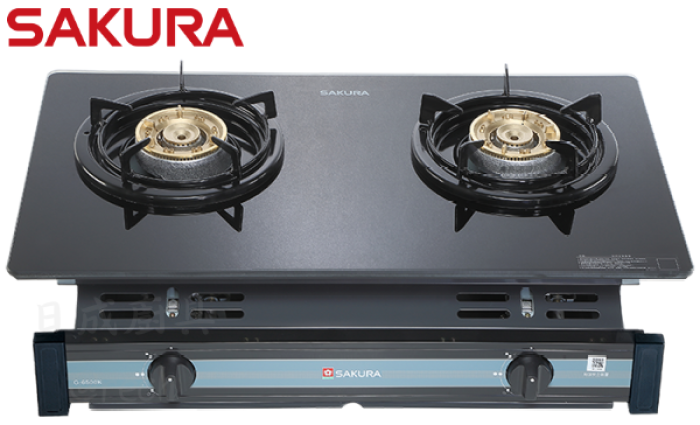 G-6500KG瓦斯爐-櫻花-櫻花牌-強化玻璃-嵌爐-黑玻-熄火安全裝置-壓電式點火開關-外觀