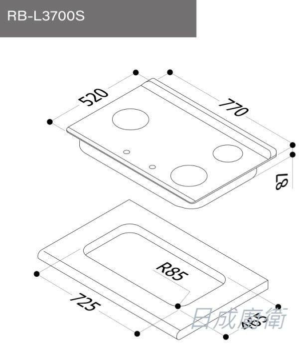 【日成】林內牌檯面爐.彩焱 RB-L3700S(R/L) 不銹鋼三口爐 