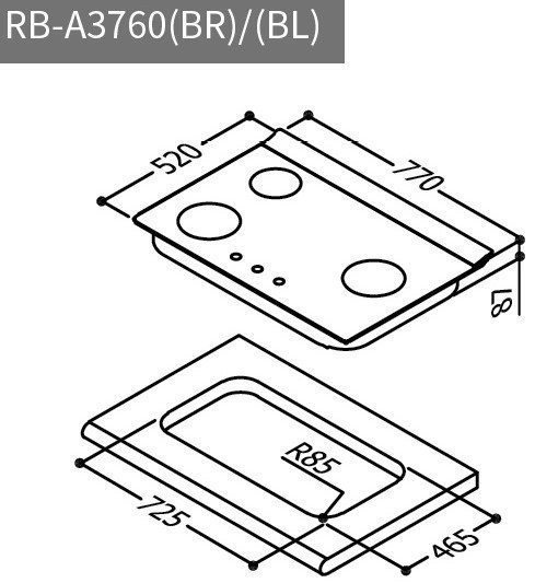 【日成】林內牌 三口檯面式 黑玻面板 RB-A3760G 緻溫檯面式瓦斯爐 