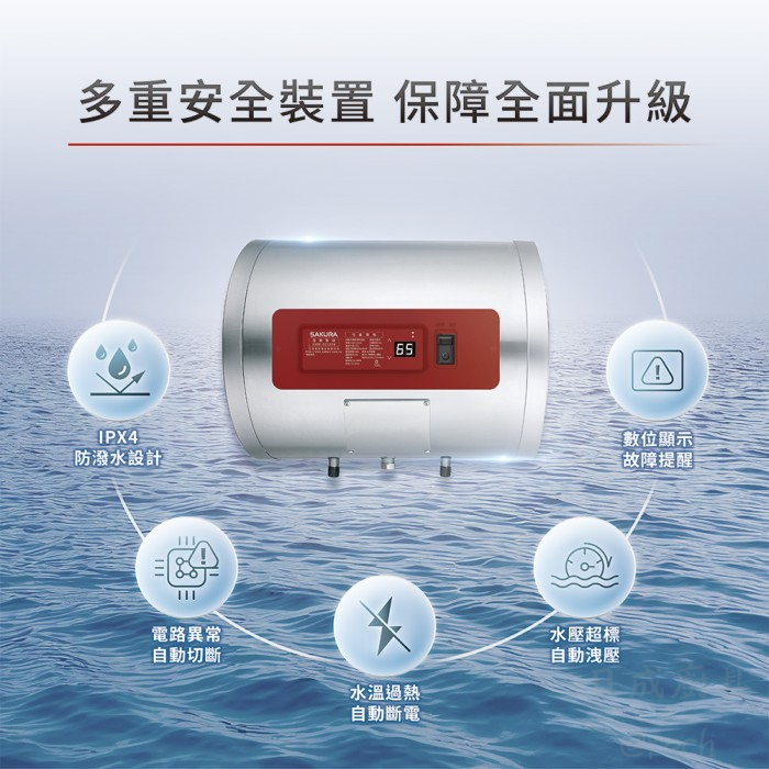 櫻花EH0810ML6電熱水器IPX4防潑水水溫過熱自動斷電多重安全裝置