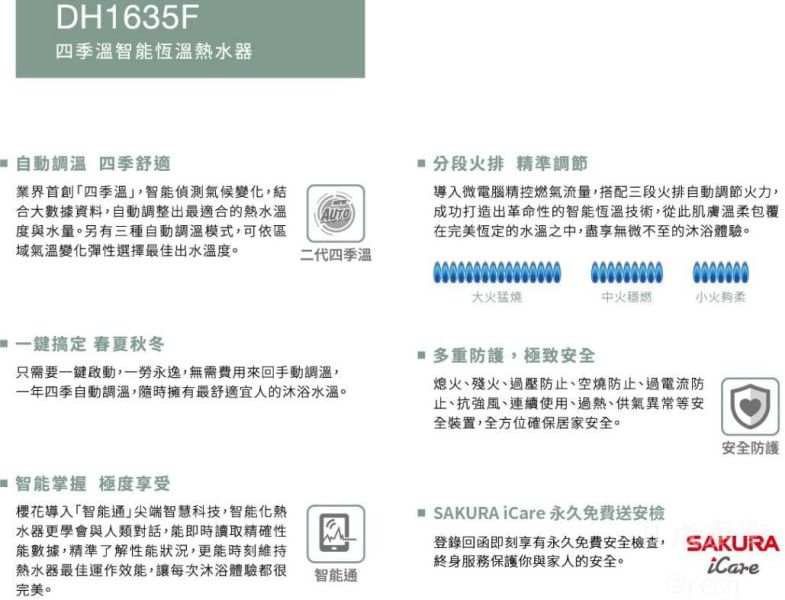 【日成】櫻花16L四季恆溫 數位恆溫強排型熱水器 DH-1635F 