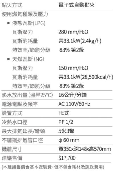 【日成】櫻花16L四季恆溫 數位恆溫強排型熱水器 DH-1635E 