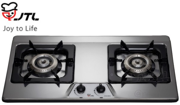 喜特麗 JT-GC202S 不鏽鋼二口檯面式瓦斯爐，高效節能雙爐頭設計。