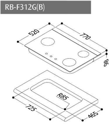 【日成】林內牌.顯示火力旋鈕.LOTUS 三口 RB-F312G 玻璃檯面式瓦斯爐 