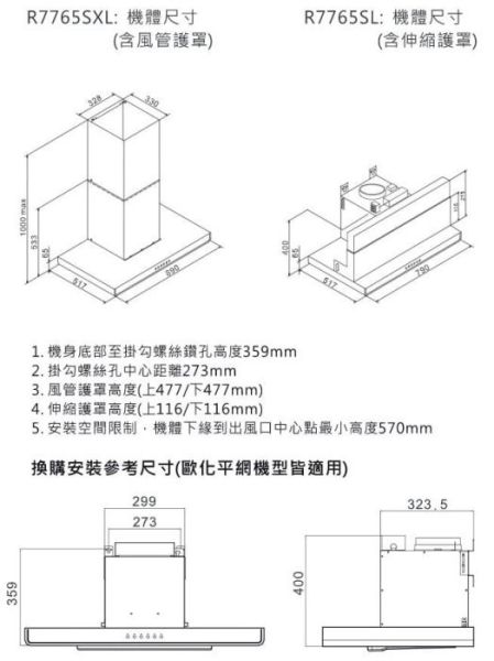 【日成】櫻花牌80cm環吸系列.智能除味.倒T式歐化除油煙機 (R-7765SL) 