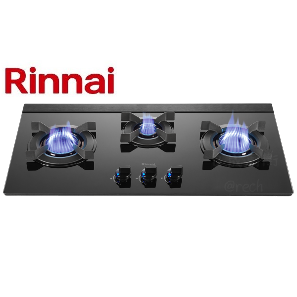 【日成】林內牌 RB-N3811G(B) 顯示火力旋鈕.內焰三口玻璃品字檯面爐 桃園廚具,日成,日成廚衛,日成廚衛生活館,廚具行,日成廚具,林內,瓦斯爐,品字爐,甜甜價