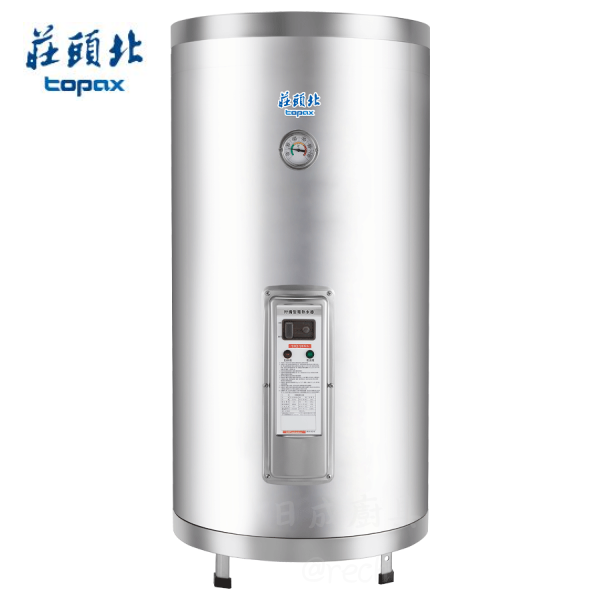 莊頭北TE-1205儲熱式電熱水器,20加侖立式不鏽鋼內桶純白背景外觀圖。