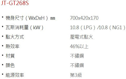 【日成】喜特麗 台爐 JT-GT268S 正三環 全銅爐頭 桃園,桃園廚具,日成,日成廚衛,日成廚衛生活館,廚具行,喜特麗,瓦斯爐,甜甜價,優惠