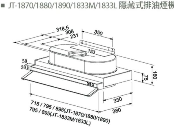 【日成】喜特麗70cm隱藏式油煙機 JT-1870 