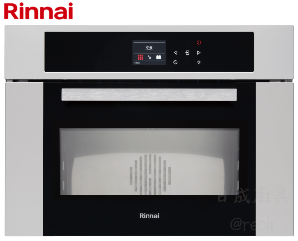 林內牌RBSO-970嵌入式多功能蒸烤爐的正面外觀商品照,不鏽鋼與黑玻璃面板質感優良,適合現代廚房家電配置。