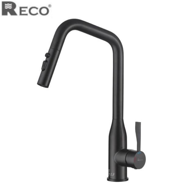 RECO 103257 夜岩黑廚房伸縮龍頭，工業風黑色廚房水龍頭，伸縮軟管好沖洗。