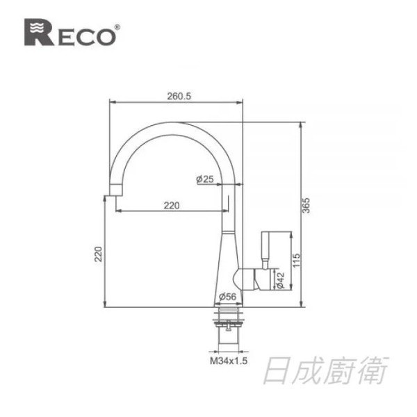 101820-B-美國-RECO-廚房龍頭-SUS304不鏽鋼-保修5年-符合國際標準-無鉛認證-水龍頭-尺寸