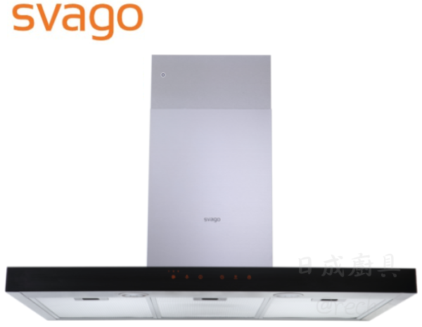 Svago VR7152SXL 90公分倒T型壁掛式排油煙機，具備黑晶觸控面板與強勁排風吸力。