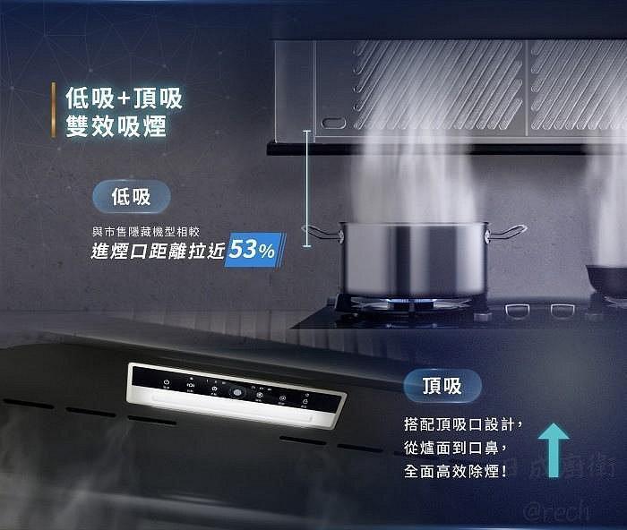 低吸加頂吸雙效罩煙-近吸式油煙機距離拉近53%-櫻花DR7396HXL防煙效果