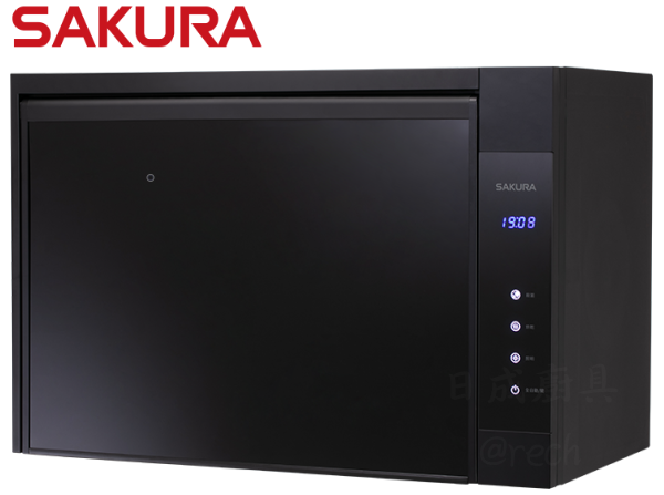 櫻花牌 Q680 懸掛式烘碗機外觀,黑色鏡面質感設計,600mm 寬度適合小坪數廚房。