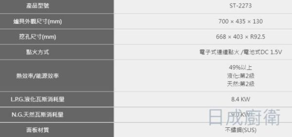 【日成】豪山牌 檯面式瓦斯爐 ST-2273 特殊尺寸 桃園廚具,日成,日成廚衛,日成廚衛生活館,廚具行,日成廚具,豪山,檯面爐,瓦斯爐,不銹鋼