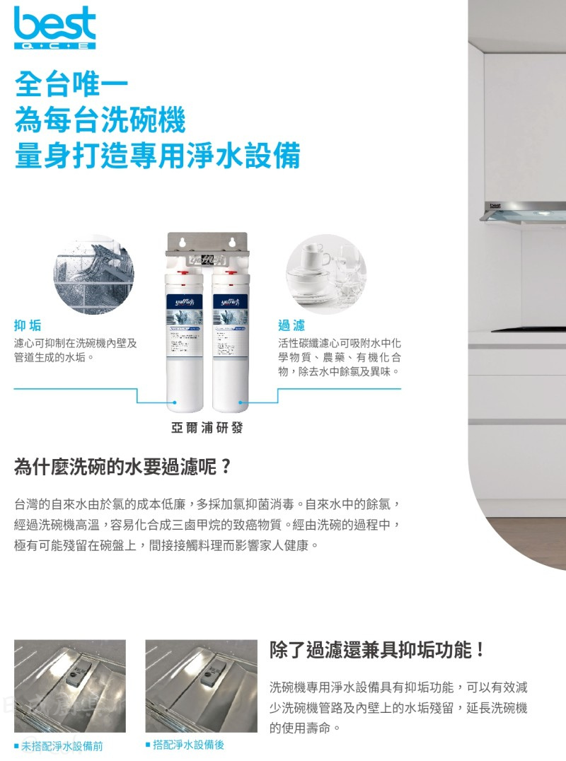 best DW-33101 專用除氯淨水設備 DWF-300，抑垢過濾水垢保護洗碗機管線與餐具