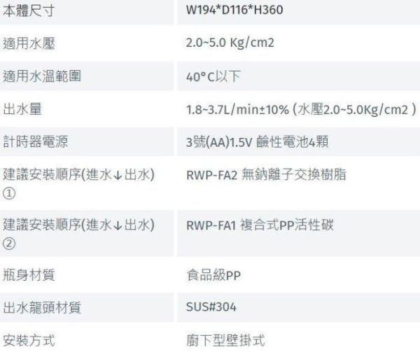 【日成】林內牌 廚下型雙道式淨水器 (含龍頭) RWP-F200 
