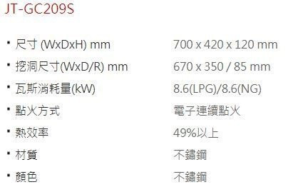 【日成】喜特麗 檯面式瓦斯爐 JT-GC209S 易潔系列.不銹鋼面板 送基本安裝 桃園廚具,日成,日成廚具,日成廚衛,日成廚衛生活館,廚具行,喜特麗,瓦斯爐,甜甜價,優惠
