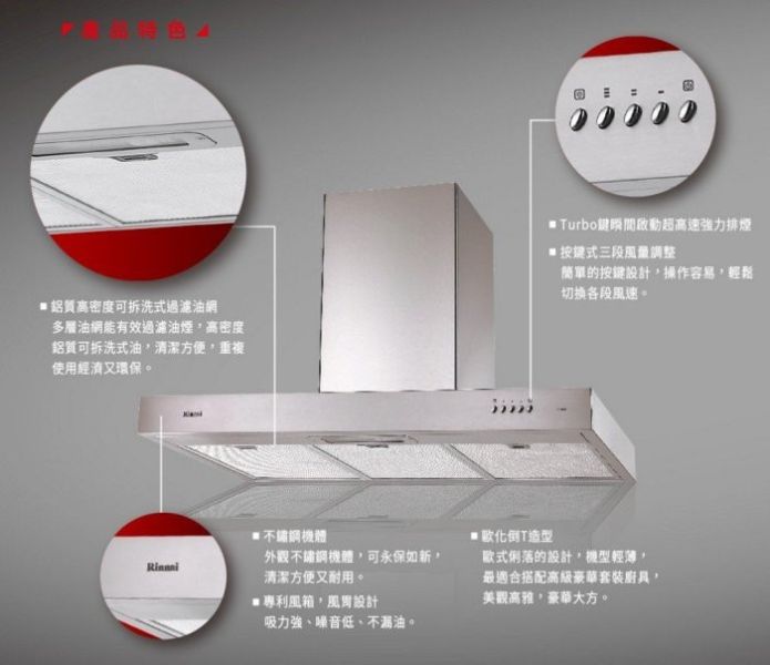 【日成】林內牌.歐化 倒T型90公分除油煙機 (RH-9029H) 