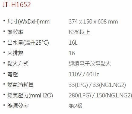 【日成】喜特麗16L水量伺服器 數位恆溫強制排器熱水器 JT-H1652 全機保固三年 桃園廚具,日成,日成廚衛,日成廚衛生活館,廚具行,喜特麗,16L,熱水器,甜甜價,享優惠價