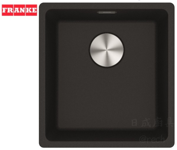 瑞士 FRANKE 花崗岩廚房水槽 MRG 610-37 黑色單槽外觀，進口石英石耐磨廚房洗滌槽推薦