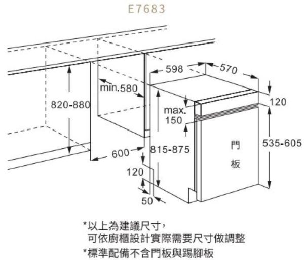 【日成】〔私訊享甜甜價〕櫻花 半嵌式 E7683 自動開門洗碗機 110V-14人份 