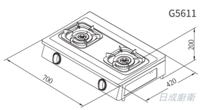 G5611-瓦斯爐-櫻花-櫻花牌-台爐-傳統式-三環-銅爐頭-尺寸