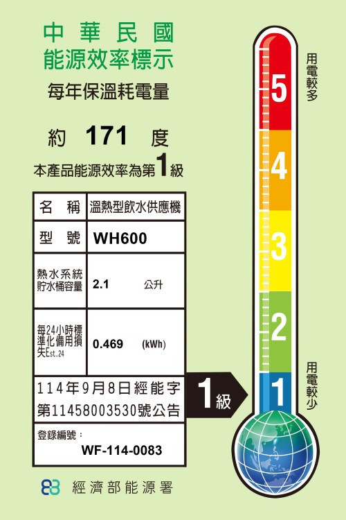 WH600-RO-淨熱一體機-淨熱機-亞爾浦-能效1級-節能標示