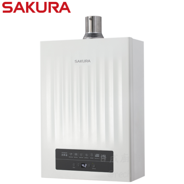 DH-1635H熱水器-櫻花-POWER四季溫-數位恆溫-強排-智控微火-三種自動調溫模式-下置型直流變頻風機-斜外觀