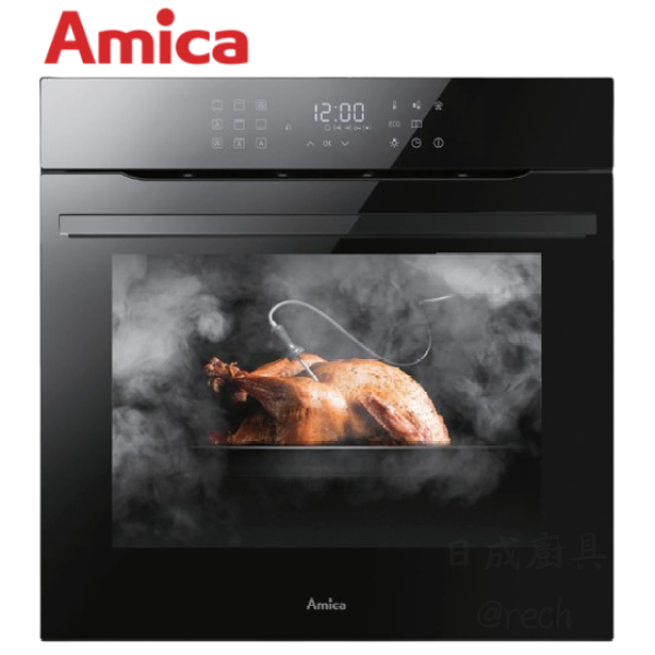 Amica 嵌入式微蒸烘烤箱 XTTE-1050B TW 正面外觀，具備全黑玻璃烤箱面板與智慧觸控螢幕，適合現代廚房與日成廚具規劃。