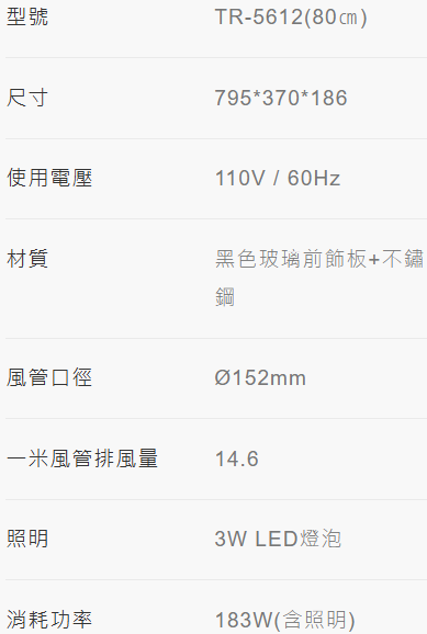 【日成】莊頭北 80cm 隱藏式排油煙機 TR-5612 