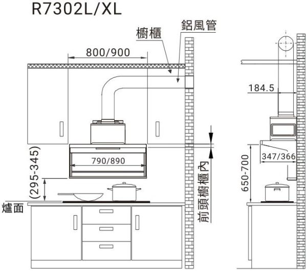 【日成】櫻花牌隱藏式油煙機 R7302 近吸型 
