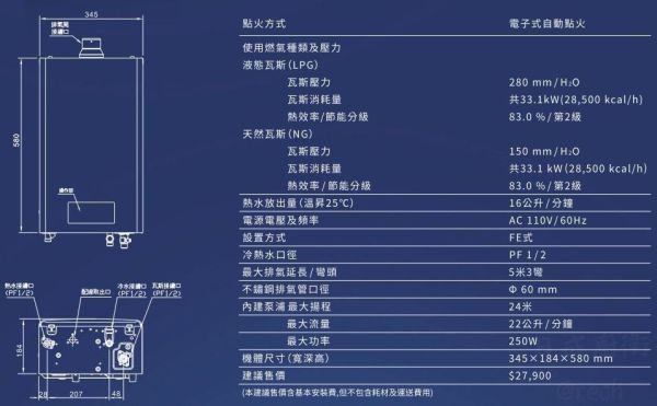 【日成】櫻花牌16L四季溫渦輪增壓 DH-1693F 熱水器 