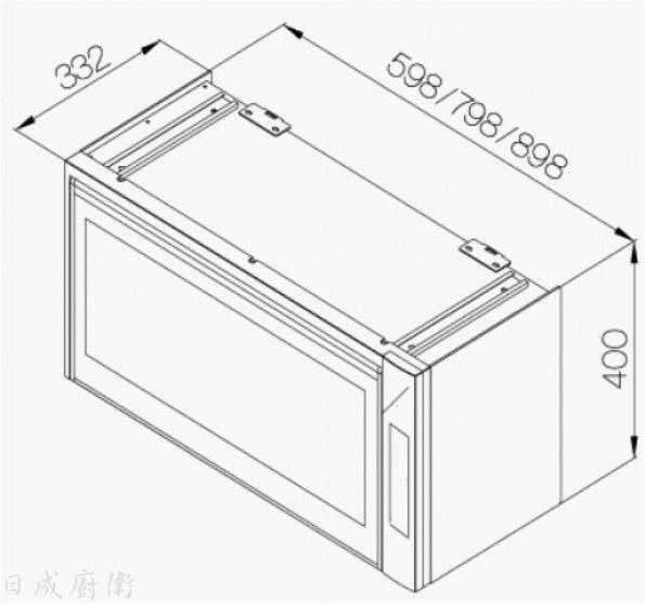 莊頭北 TD-3103WXL 烘碗機安裝尺寸圖，標示寬度分別有 598、798、898mm 三種規格，深度 332mm，高度 400mm，供室內設計與廚具施工參考。