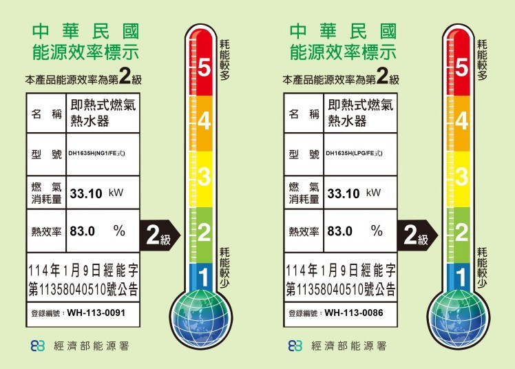 DH-1635H熱水器-櫻花-POWER四季溫-數位恆溫-強排-強制排氣-節能標示