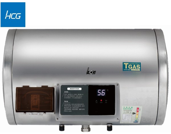 和成牌 EHN12BAW1 橫掛式儲熱型電熱水器，12 加侖不鏽鋼內桶，具備數位溫度顯示與一級能效節能設計。