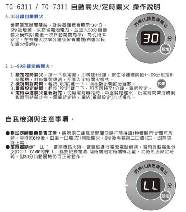 【日成】莊頭北.雙控定時台爐 TG-6311C 傳統式瓦斯爐 