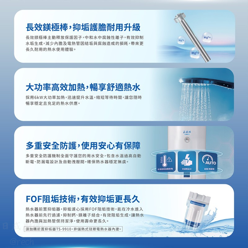 TE-3300電熱水器-莊頭北-30加侖-落地型-儲熱式-安全裝置-採用琺瑯三層內膽-長效鎂極棒主動釋放保護因子-優良技術