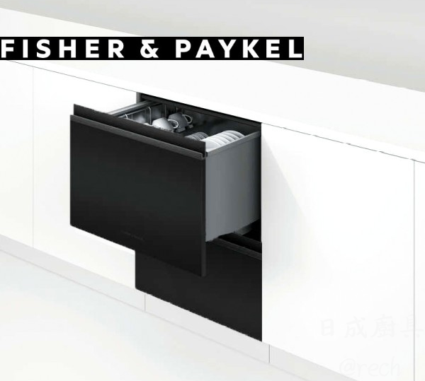 Fisher & Paykel 菲雪品克 DD60DTX6HI1 雙層抽屜式洗碗機，展現黑色面板與嵌入式廚房設計。