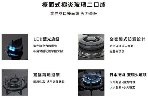 【日成】林內牌二口玻璃檯面爐 極炎 LED旋鈕 RB-M2610G(B) 適用D350~403挖孔 