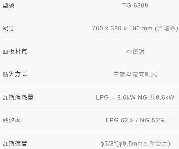【日成】莊頭北.台爐 TG-6308 銅爐頭.不鏽鋼托底盤 