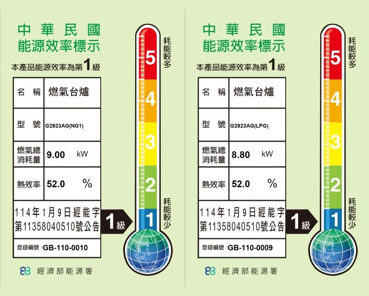 G2923AG-櫻花-瓦斯爐-節能標示