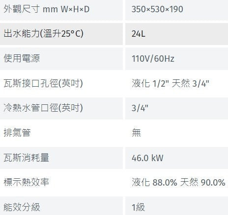 REU-E2426W-TR熱水器-林內-日本進口-RF-屋外-潛熱回收-24公升-四段火排-五年保固-規格