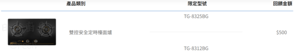 莊頭北普發加碼-現金回饋-TG-8325BG和TG-8312BG瓦斯爐