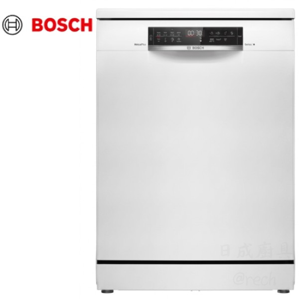 BOSCH 獨立式洗碗機 SMS6ECW01X 產品正面,110V 14人份大容量大螢幕,日成廚衛生活館推薦廚房家電。