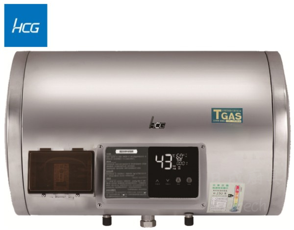 和成牌 HCG EHN12BAWQ1 橫掛式儲熱型電熱水器,12 加侖不鏽鋼內桶,定時定溫顯示面板,一級能效節能熱水器。